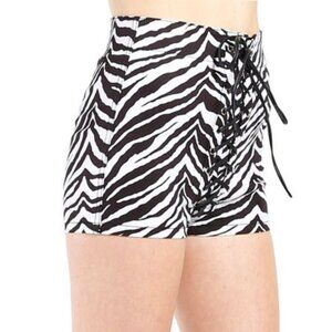 Tripp NYC Zebra Print High Waist Corset Lace-Up Shorts | Cotton Stretch 29/9